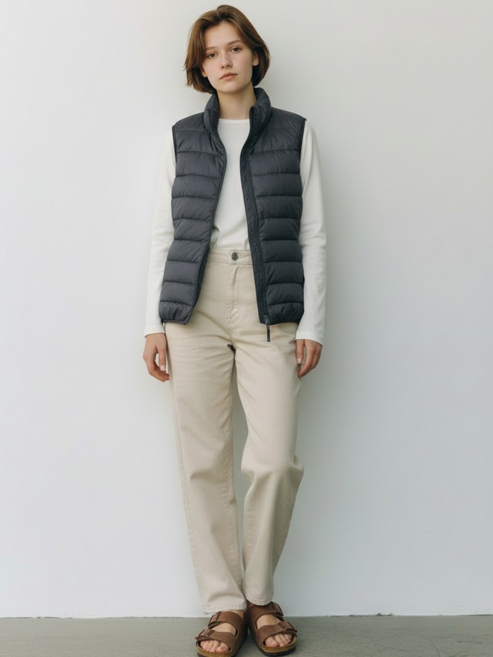 Quince Lightweight Down Packable Puffer Vest in navy, women’s size Medium. NWT